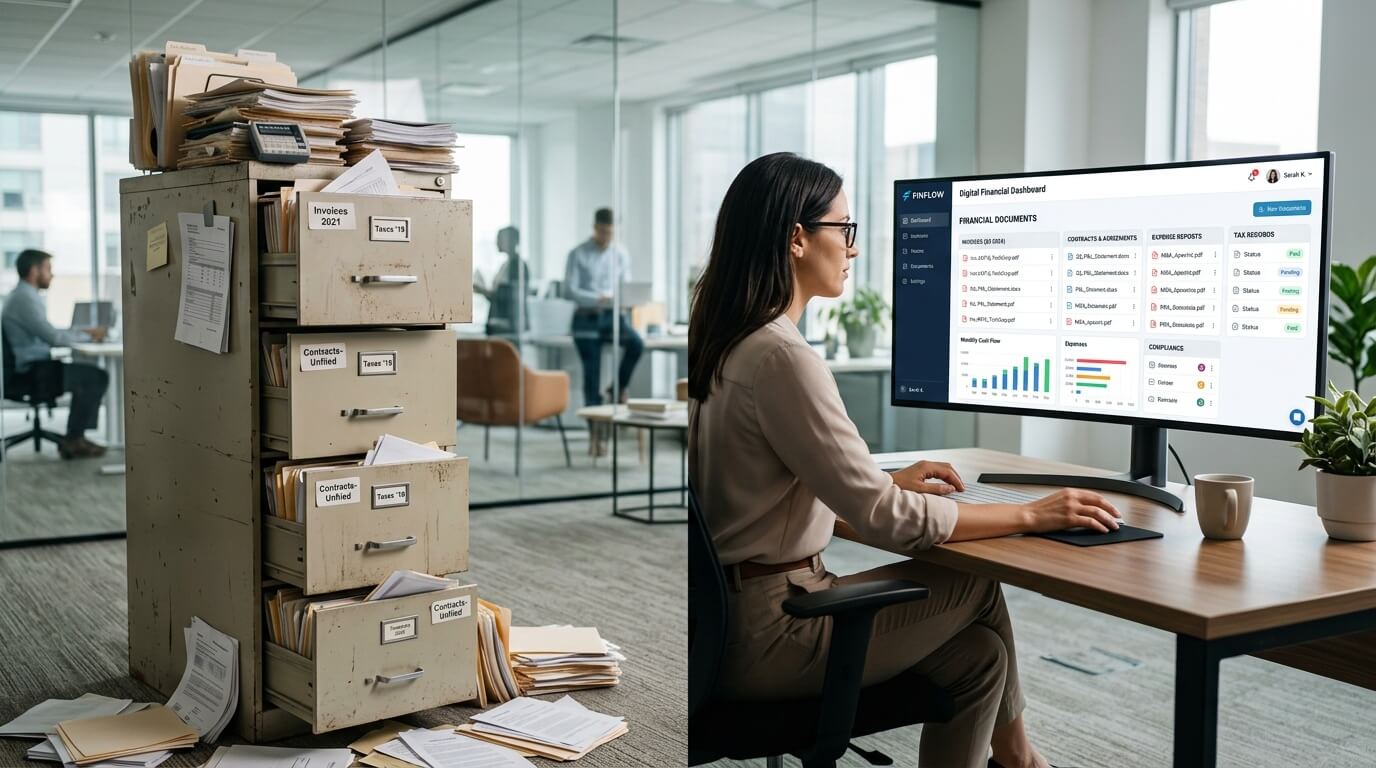 Digital accounting document management software replacing traditional paper files