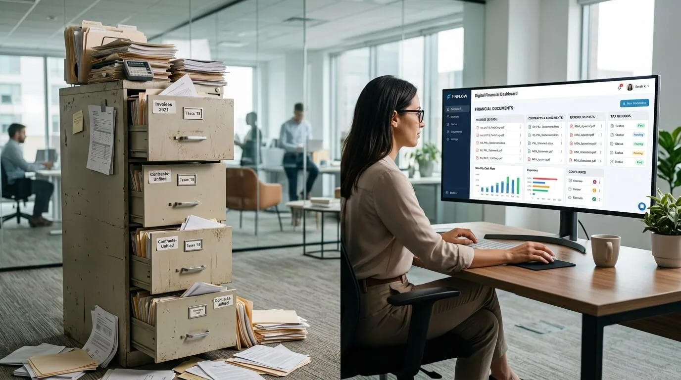 Digital accounting document management software replacing traditional paper files