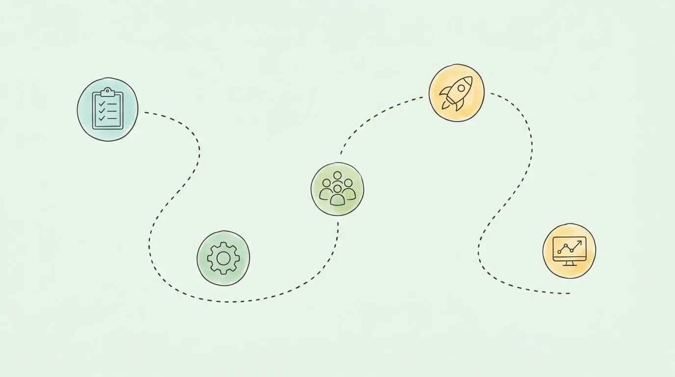 E-invoicing implementation roadmap with 5 phases from audit to full optimization.