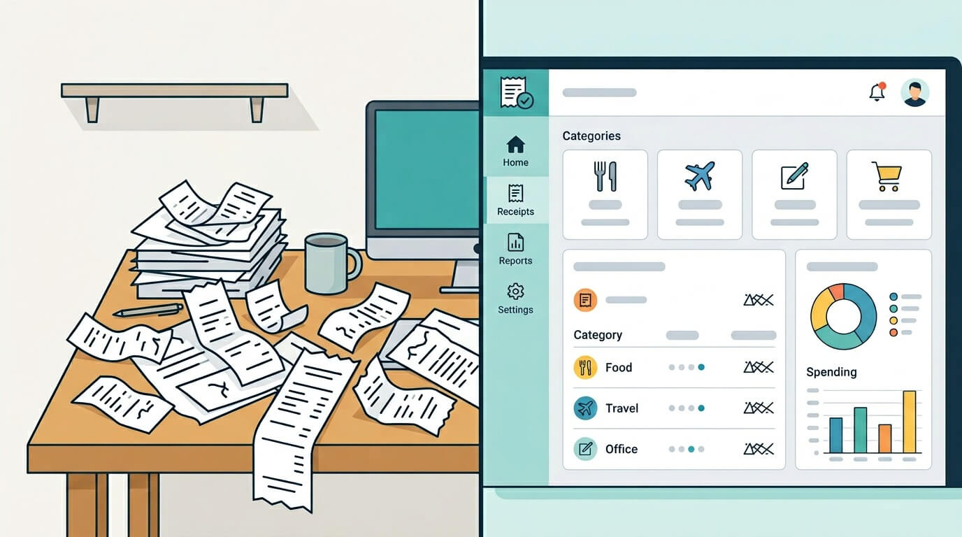 How to organize receipts - chaotic paper system vs. clean digital receipt management system for small business