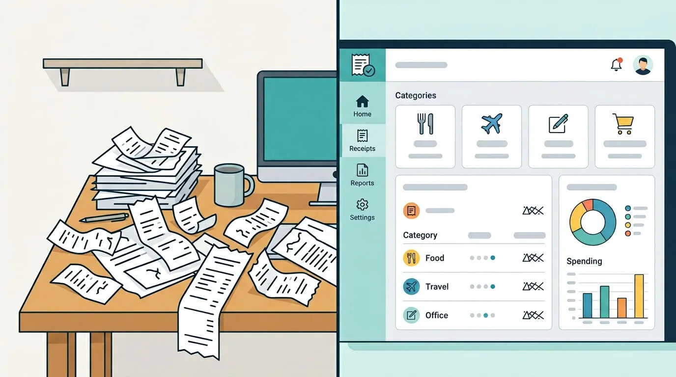 How to organize receipts - chaotic paper system vs. clean digital receipt management system for small business