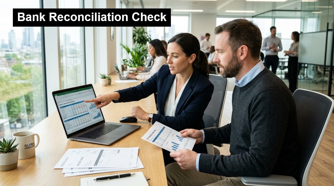Two professionals completing a month-end bank reconciliation checklist